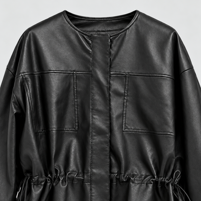 Refined Vegan Leather Drawstring Jacket – Women One Size