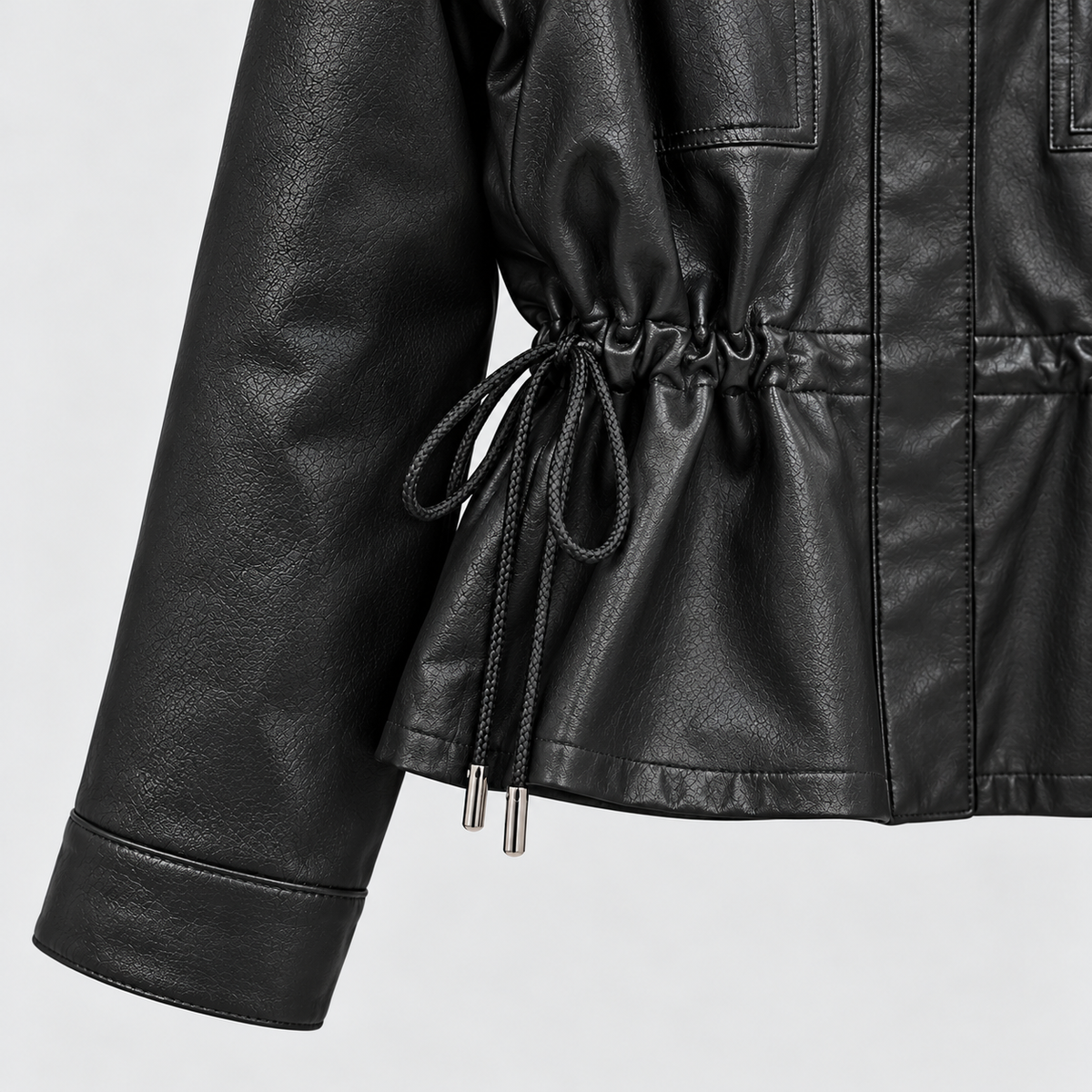 Refined Vegan Leather Drawstring Jacket – Women One Size