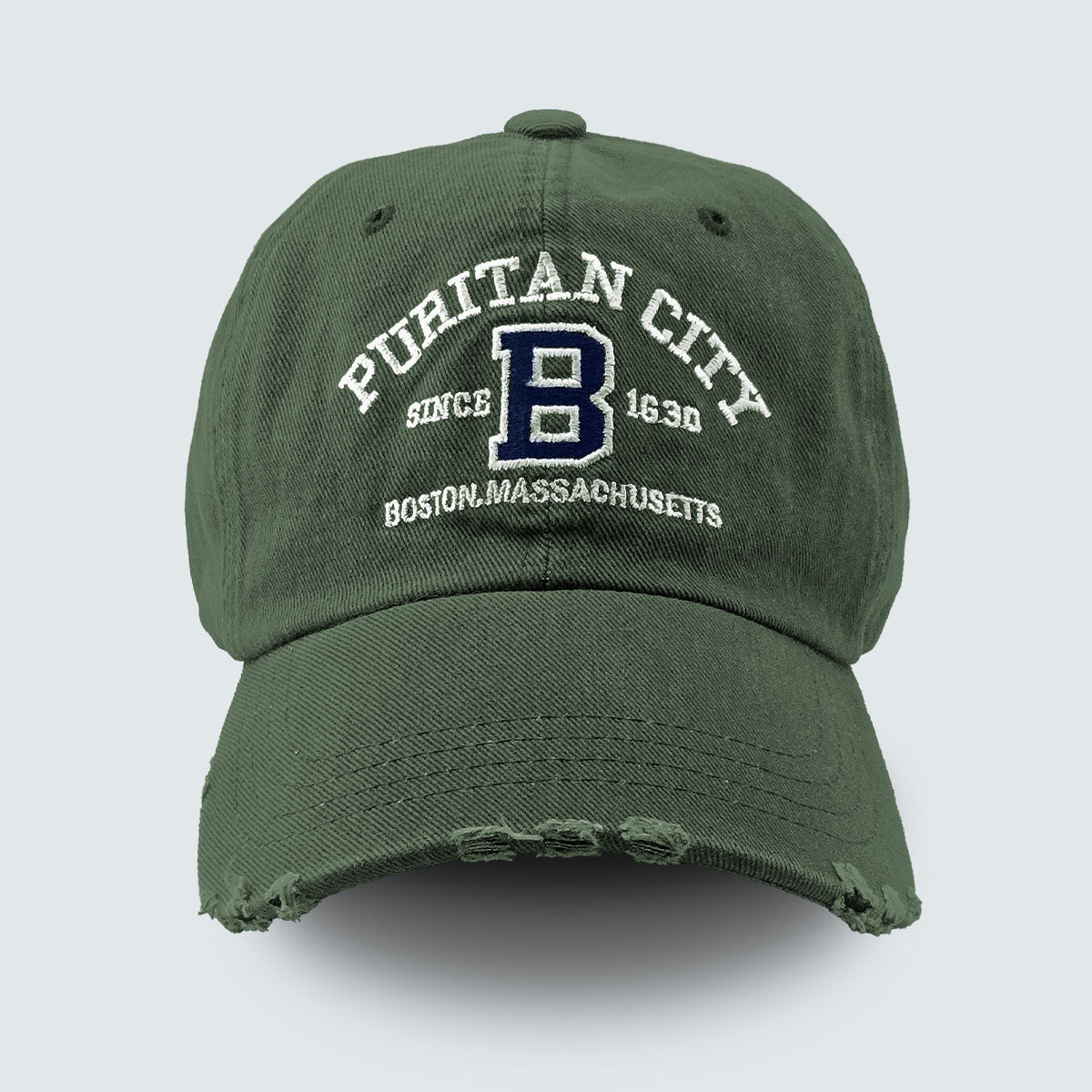 PURITAN CITY BOSTON Embroidered Distressed Cap – Mid Depth