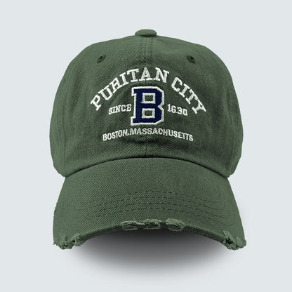 PURITAN CITY BOSTON Embroidered Distressed Cap – Mid Depth