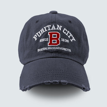 PURITAN CITY BOSTON Embroidered Distressed Cap – Mid Depth