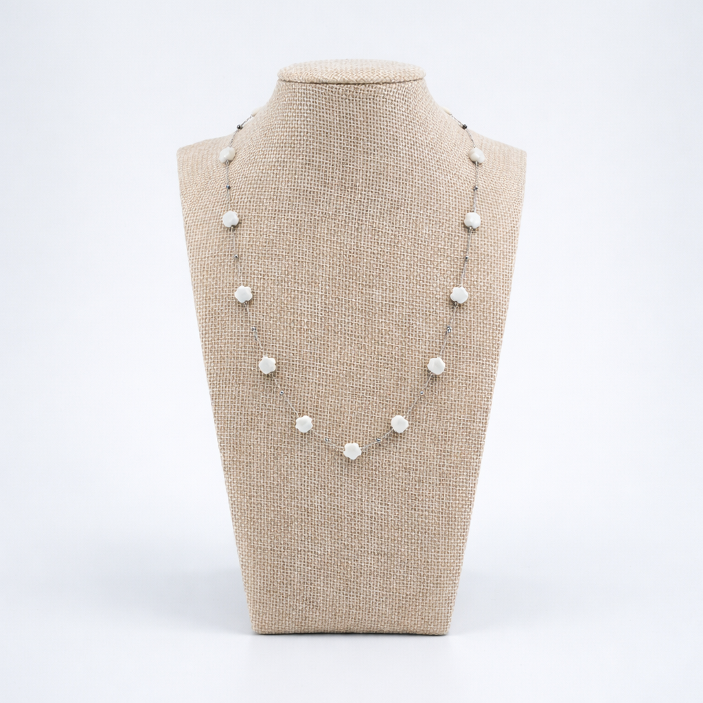Delicate Ivory Blossom Bead Necklace & Bracelet Set