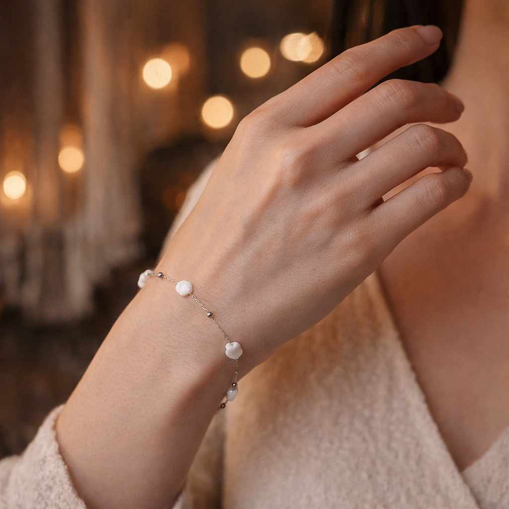 Delicate Ivory Blossom Bead Necklace & Bracelet Set
