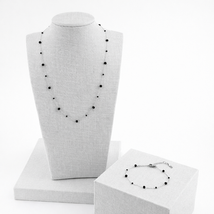 Delicate Black Bead Necklace & Bracelet Set