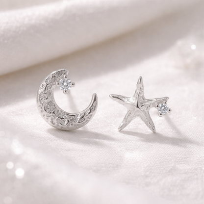 Celestial Moon & Star Silver Earrings