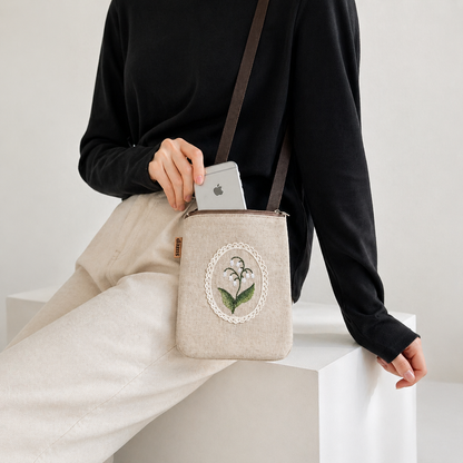 Lily Embroidery Phone Bag – Handmade Floral Crossbody