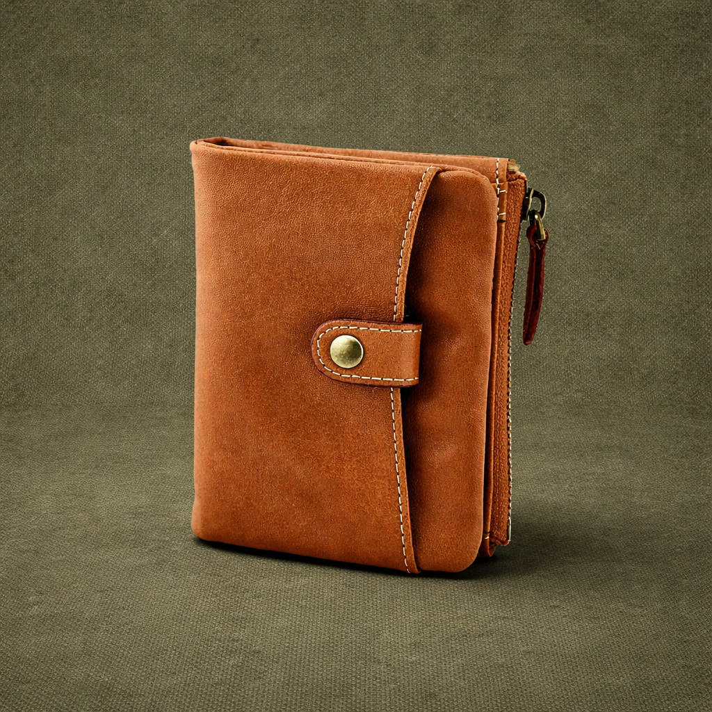 Handmade Cowhide Snap Pocket Bifold Wallet
