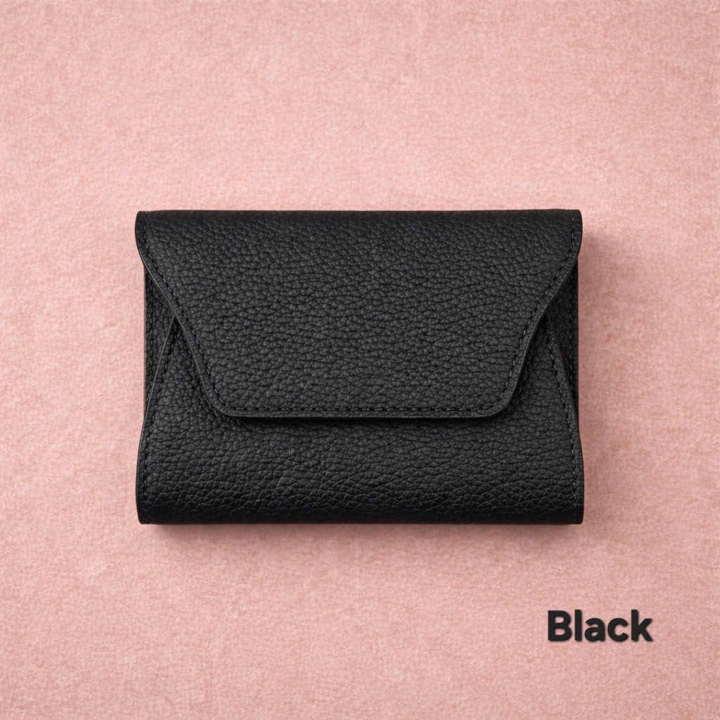 Mini Pebbled Leather Card Wallet – Compact Snap Closure Cash & Card Holder