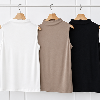 Soft Mock Neck Sleeveless Stretch Knit Tank Top – Women One Size