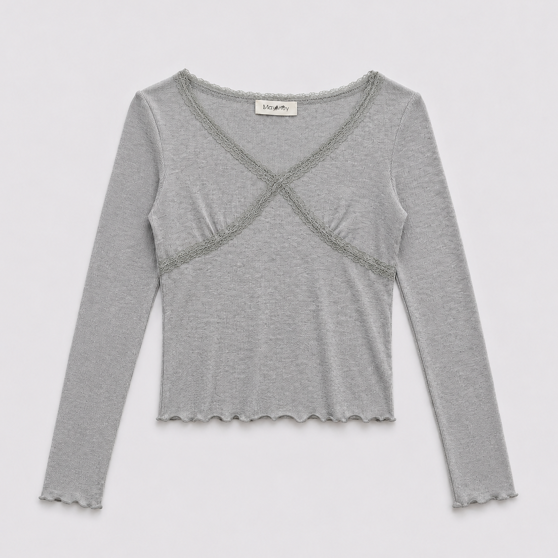 Lace Trim Cross Front Rib Top – Women One Size