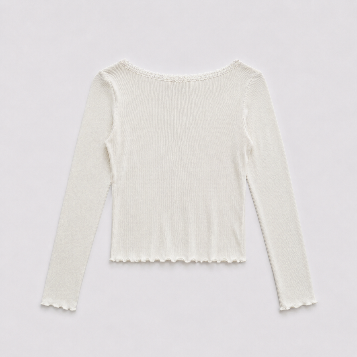 Lace Trim Cross Front Rib Top – Women One Size