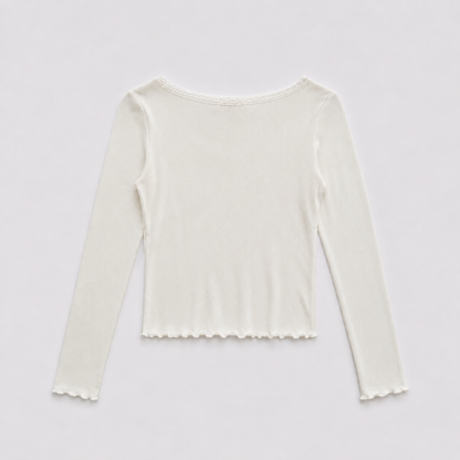 Lace Trim Cross Front Rib Top – Women One Size