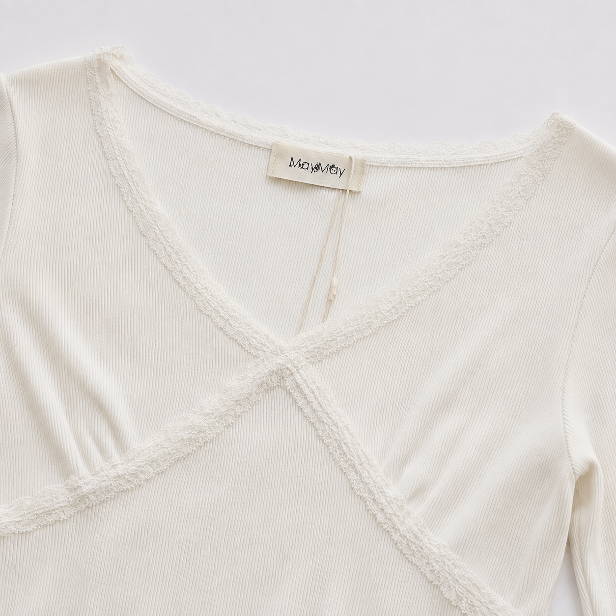 Lace Trim Cross Front Rib Top – Women One Size