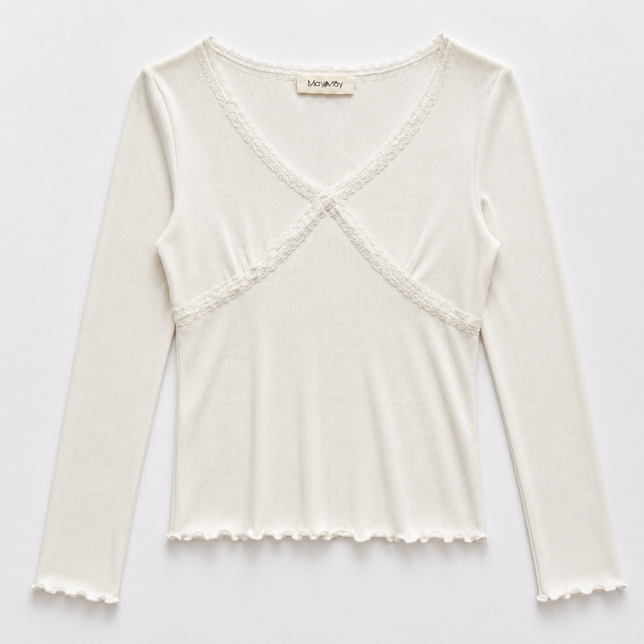 Lace Trim Cross Front Rib Top – Women One Size