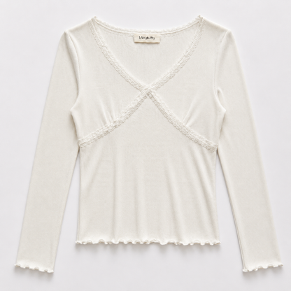 Lace Trim Cross Front Rib Top – Women One Size