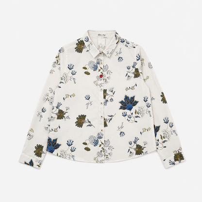 Vintage Botanical Print Elbow Patch Shirt – Women One Size