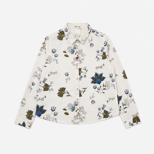 Vintage Botanical Print Elbow Patch Shirt – Women One Size