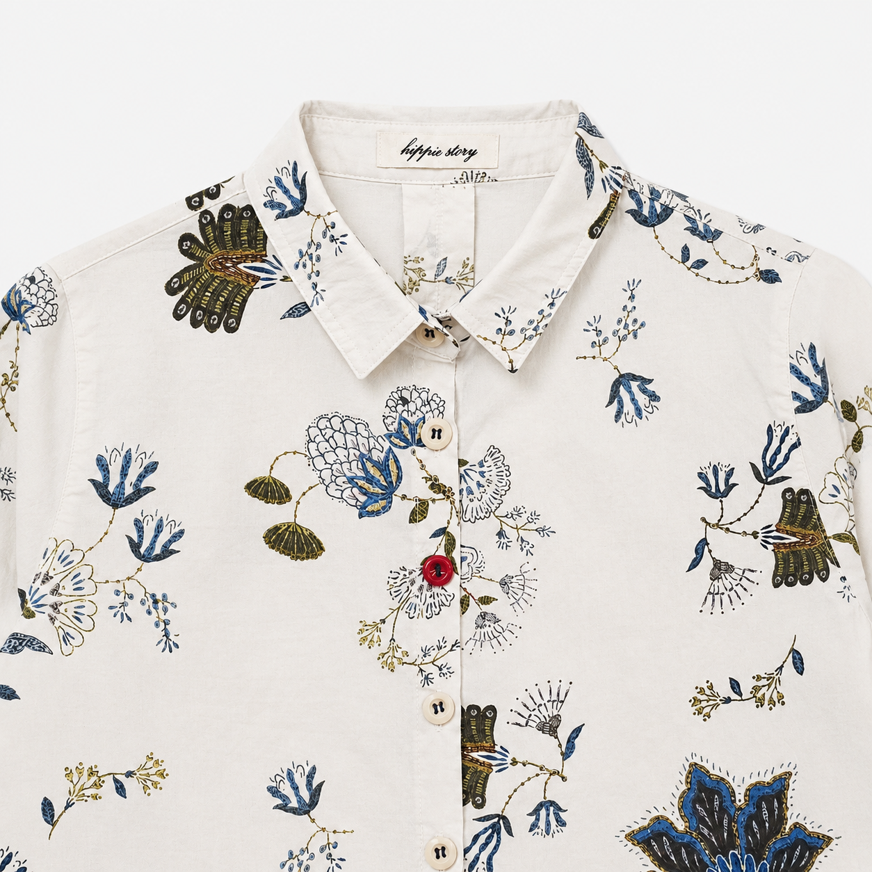 Vintage Botanical Print Elbow Patch Shirt – Women One Size