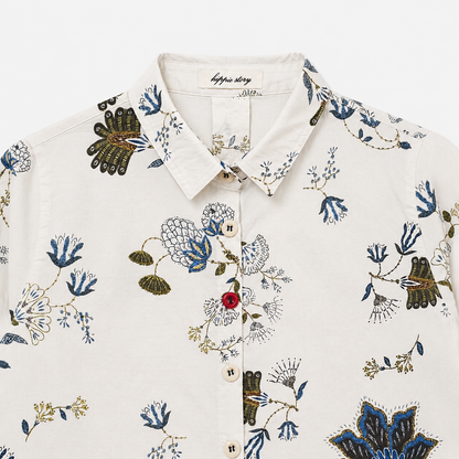 Vintage Botanical Print Elbow Patch Shirt – Women One Size