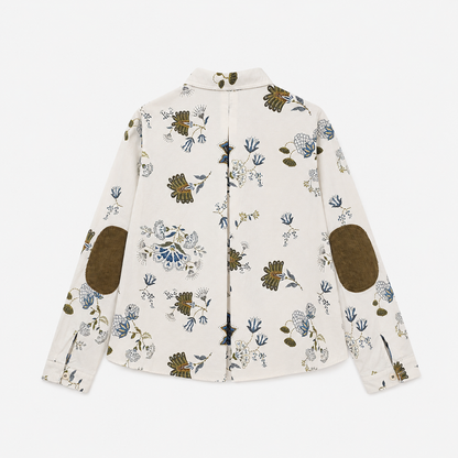 Vintage Botanical Print Elbow Patch Shirt – Women One Size