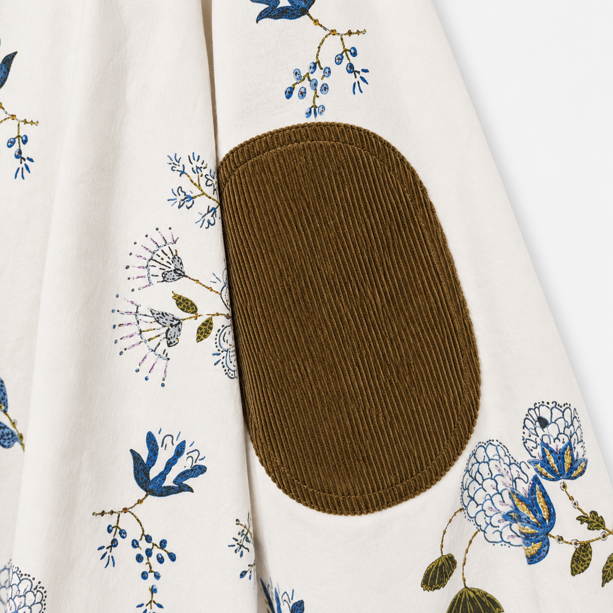 Vintage Botanical Print Elbow Patch Shirt – Women One Size