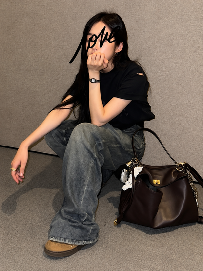 AVEN Drape Lock Leather Handbag