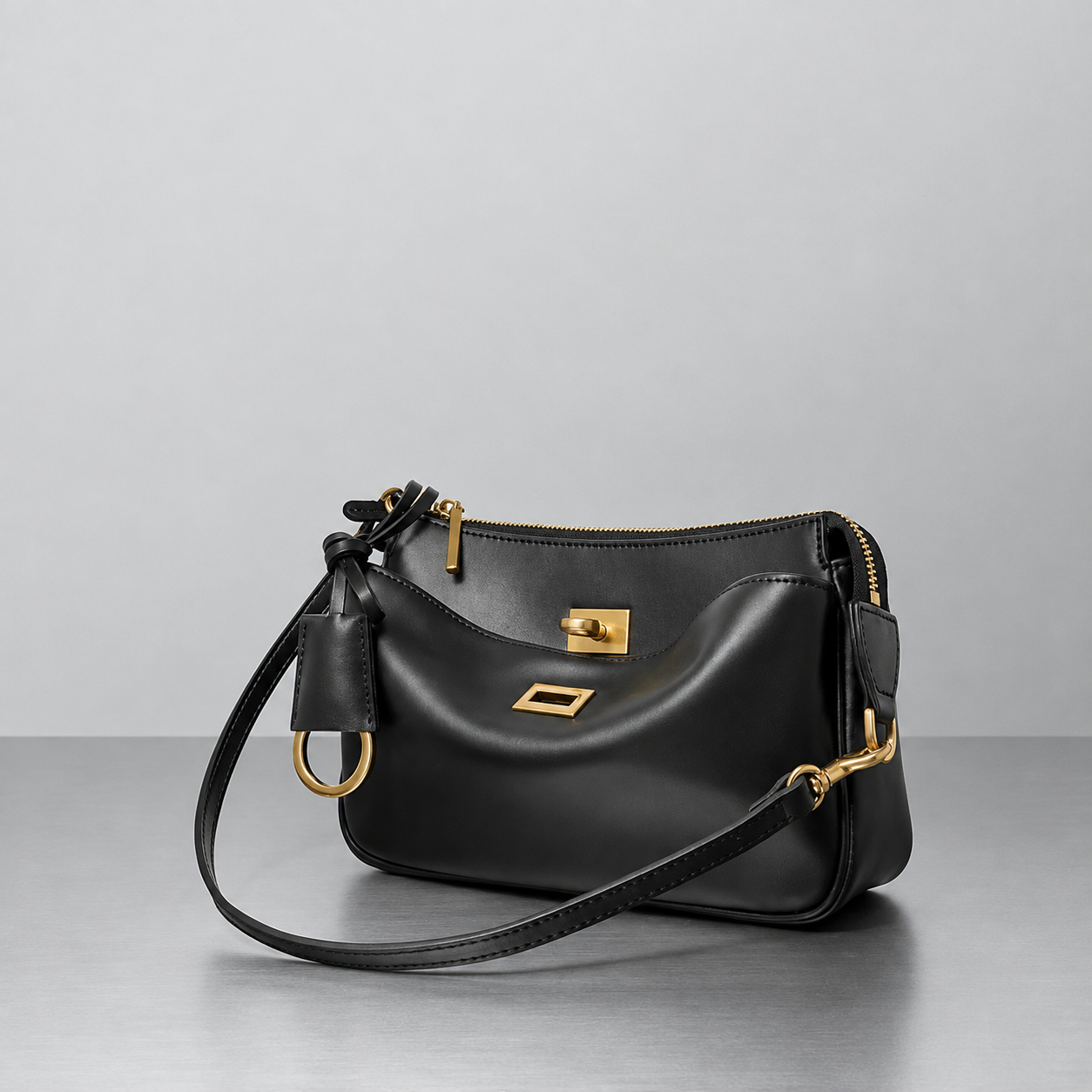 RIVA Slim Bag – Cowhide Leather Turn-Lock Shoulder Bag