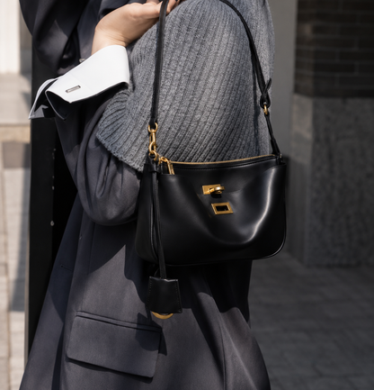 RIVA Slim Bag – Cowhide Leather Turn-Lock Shoulder Bag