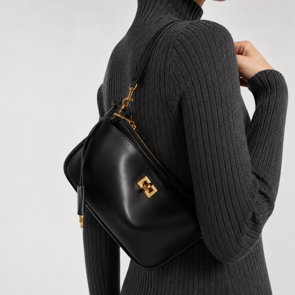 RIVA Slim Bag – Cowhide Leather Turn-Lock Shoulder Bag