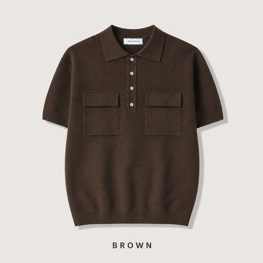Double Flap Pocket Knit Polo - Men One Size