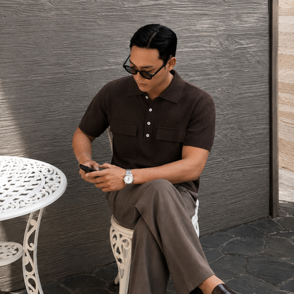 Double Flap Pocket Knit Polo - Men One Size