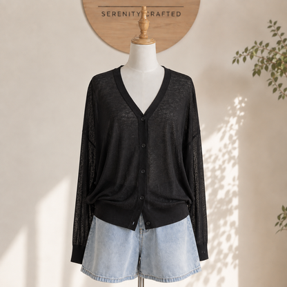 Relaxed Sheer V-Neck Cardigan – Women One Size