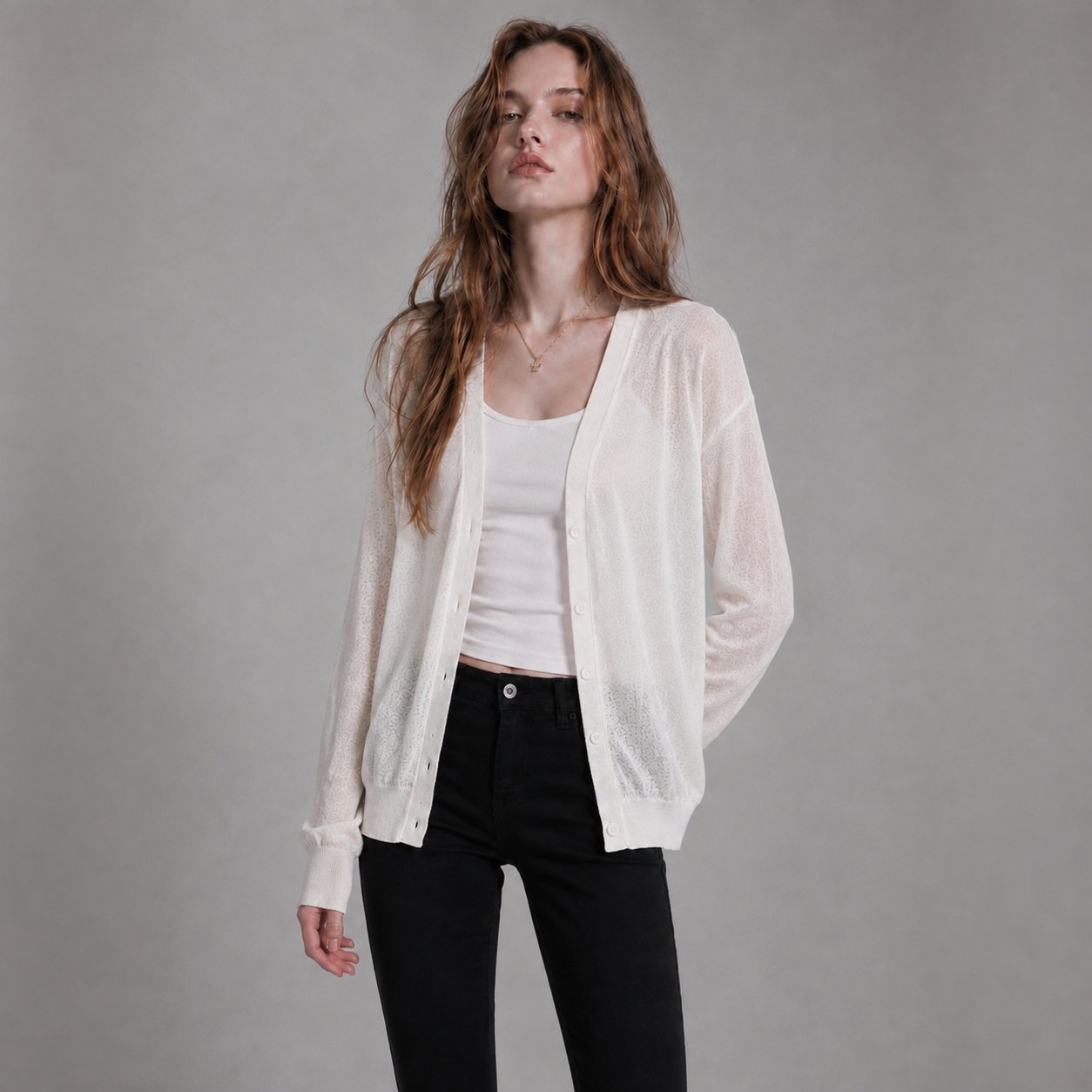 Relaxed Sheer V-Neck Cardigan – Women One Size