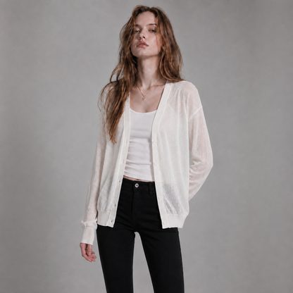 Relaxed Sheer V-Neck Cardigan – Women One Size