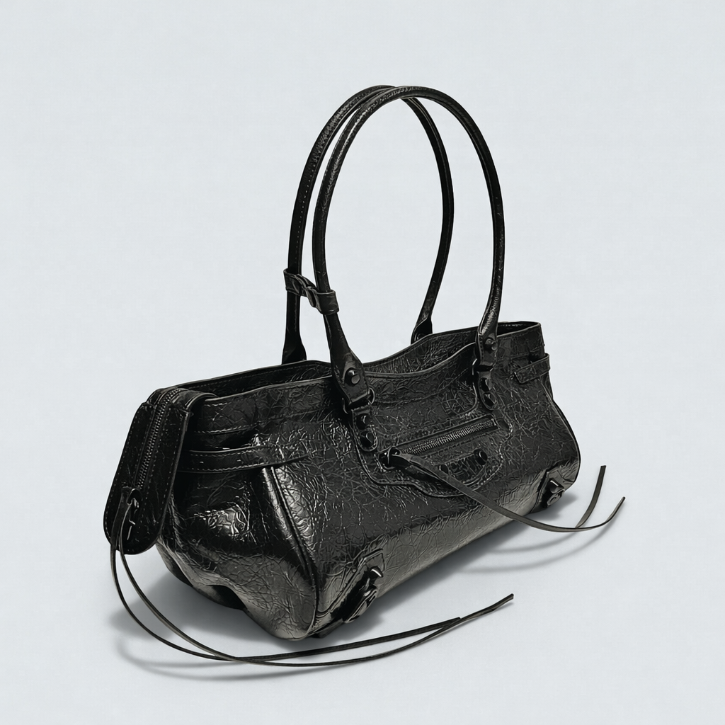 Atelier Noir -  Crinkled Cowhide Leather Shoulder Bag