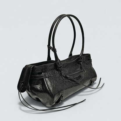 Atelier Noir -  Crinkled Cowhide Leather Shoulder Bag