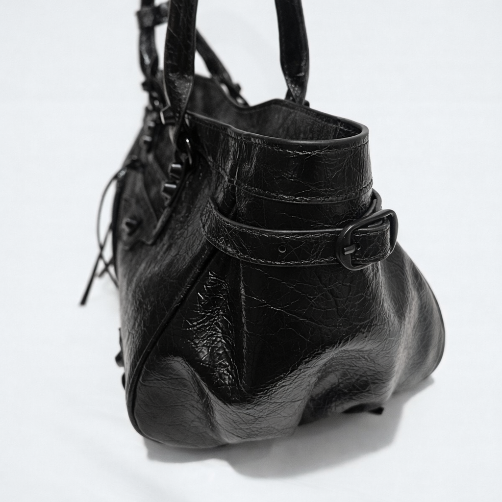 Atelier Noir -  Crinkled Cowhide Leather Shoulder Bag
