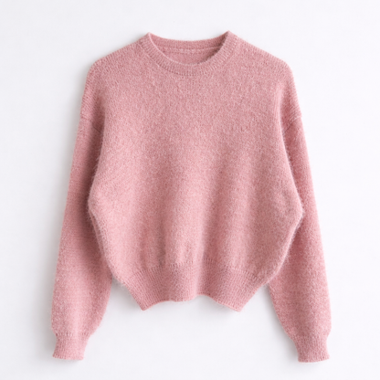 Soft Fuzzy Knit Pullover – Pink, Beige Women One Size