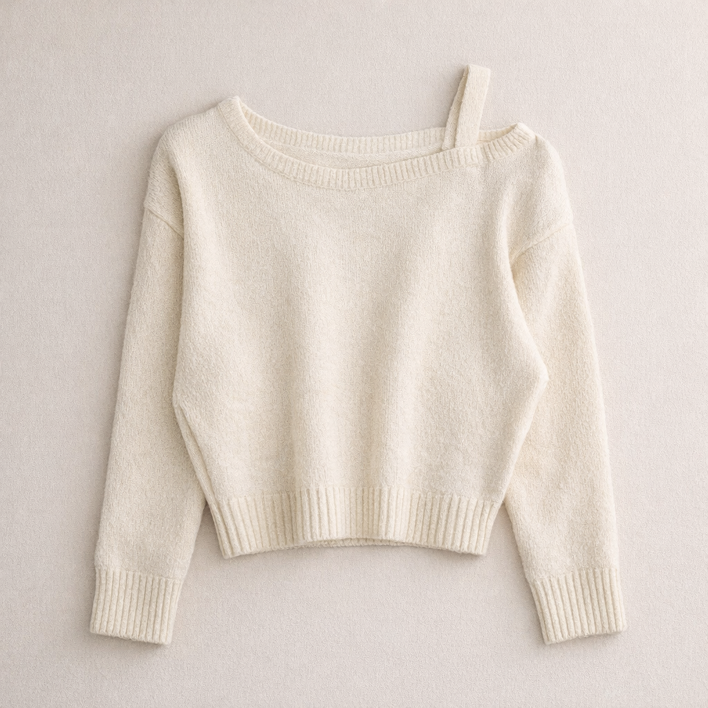 Single-Strap Off-Shoulder Knit Top – Women One Size