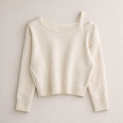 Single-Strap Off-Shoulder Knit Top – Women One Size