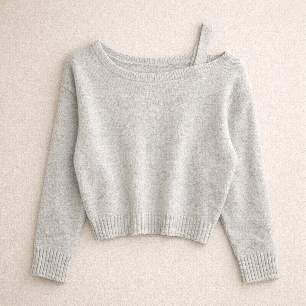 Single-Strap Off-Shoulder Knit Top – Women One Size