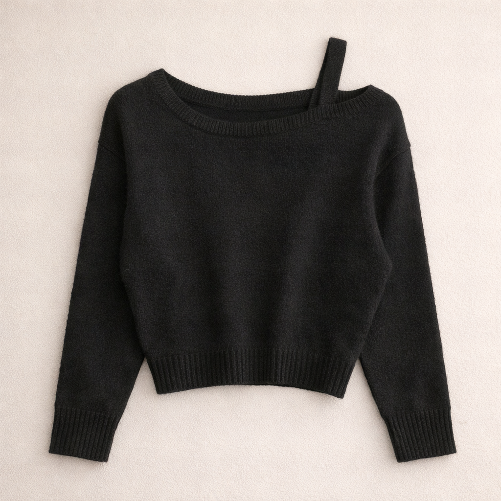 Single-Strap Off-Shoulder Knit Top – Women One Size