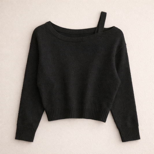 Single-Strap Off-Shoulder Knit Top – Women One Size