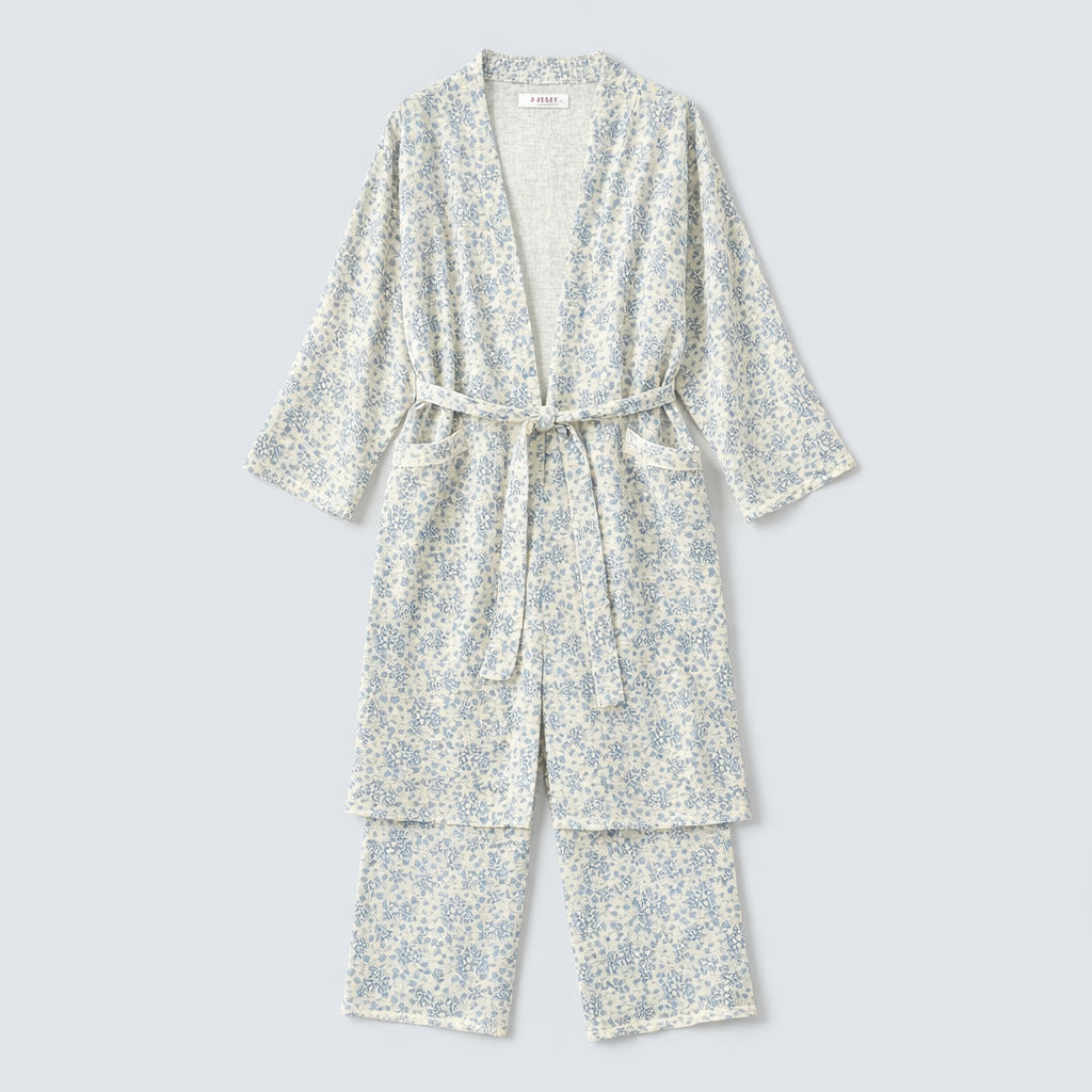 Rose Cotton Gauze Robe & Pants Loungewear Set