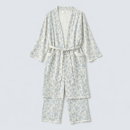 Rose Cotton Gauze Robe & Pants Loungewear Set