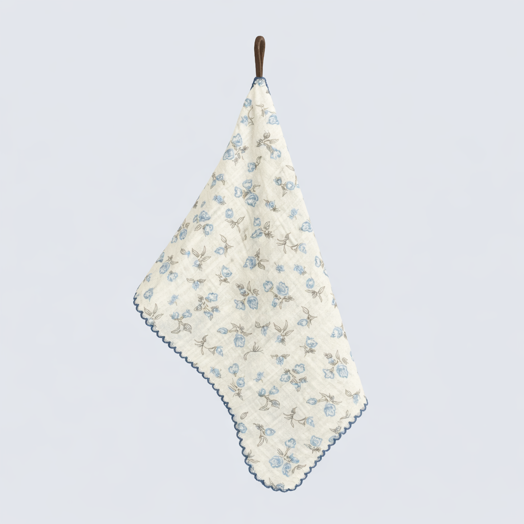 Blue Petal Garden Cotton Gauze Handkerchief