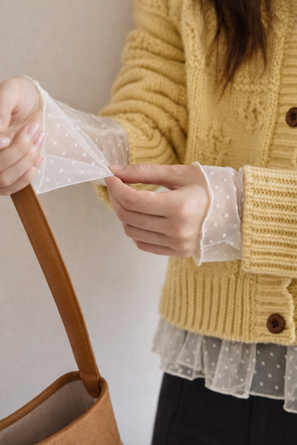 Sheer Polka Dot Ruffle Blouse – Black & White Mesh Layering Top – Women One Size