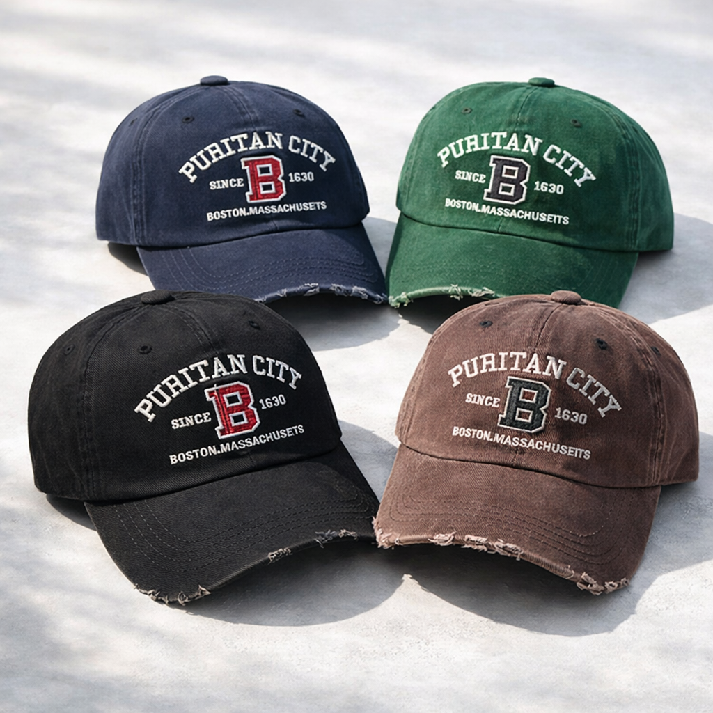 PURITAN CITY BOSTON Embroidered Distressed Cap – Mid Depth