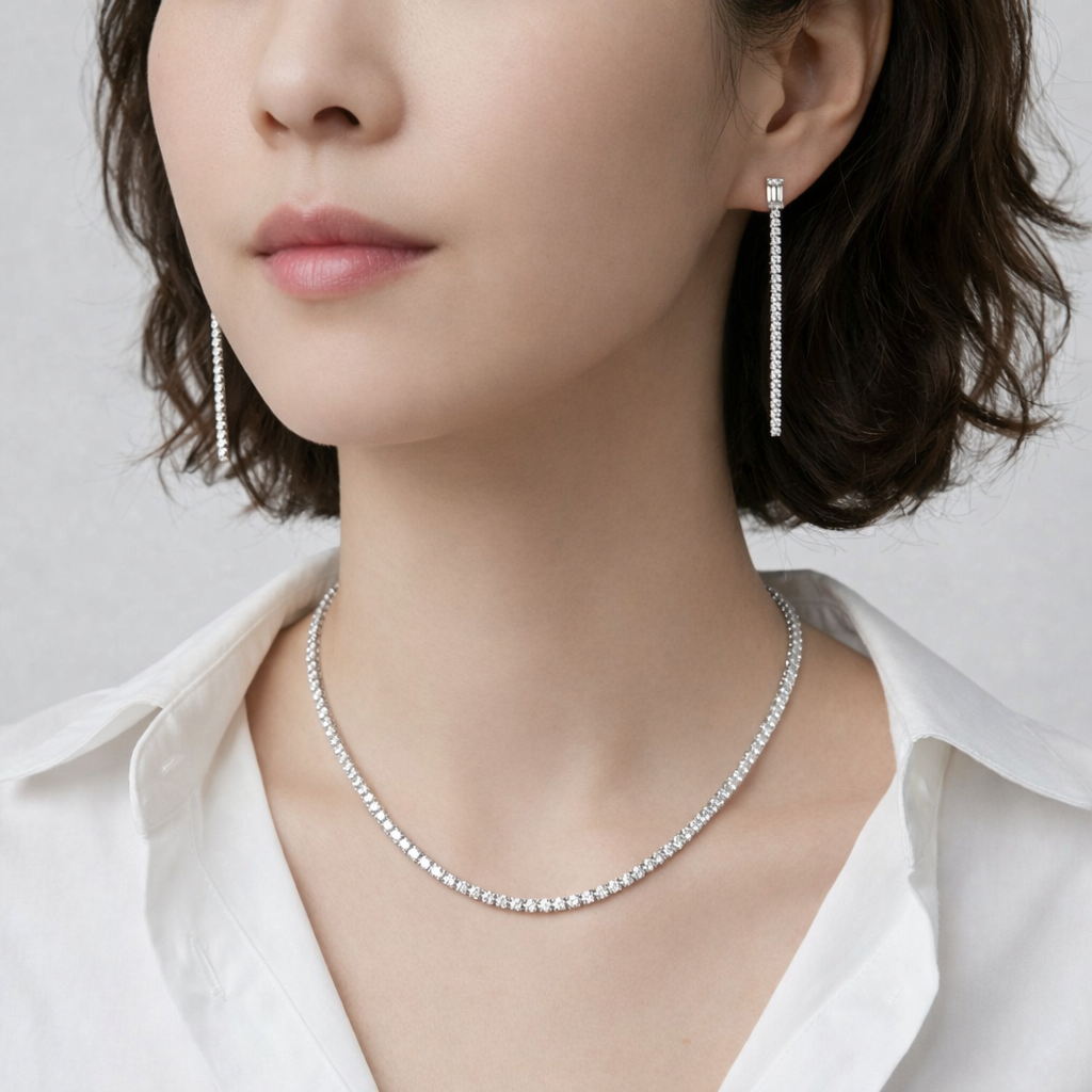 Celestine Éclat Longline Earrings in Sterling Silver with Zirconia