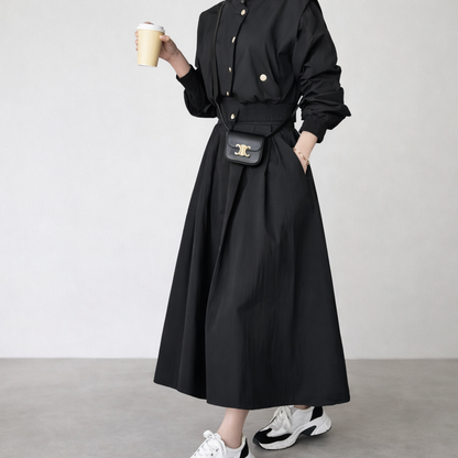 Women's Stand Collar Jacket & Long Skirt Setwear
